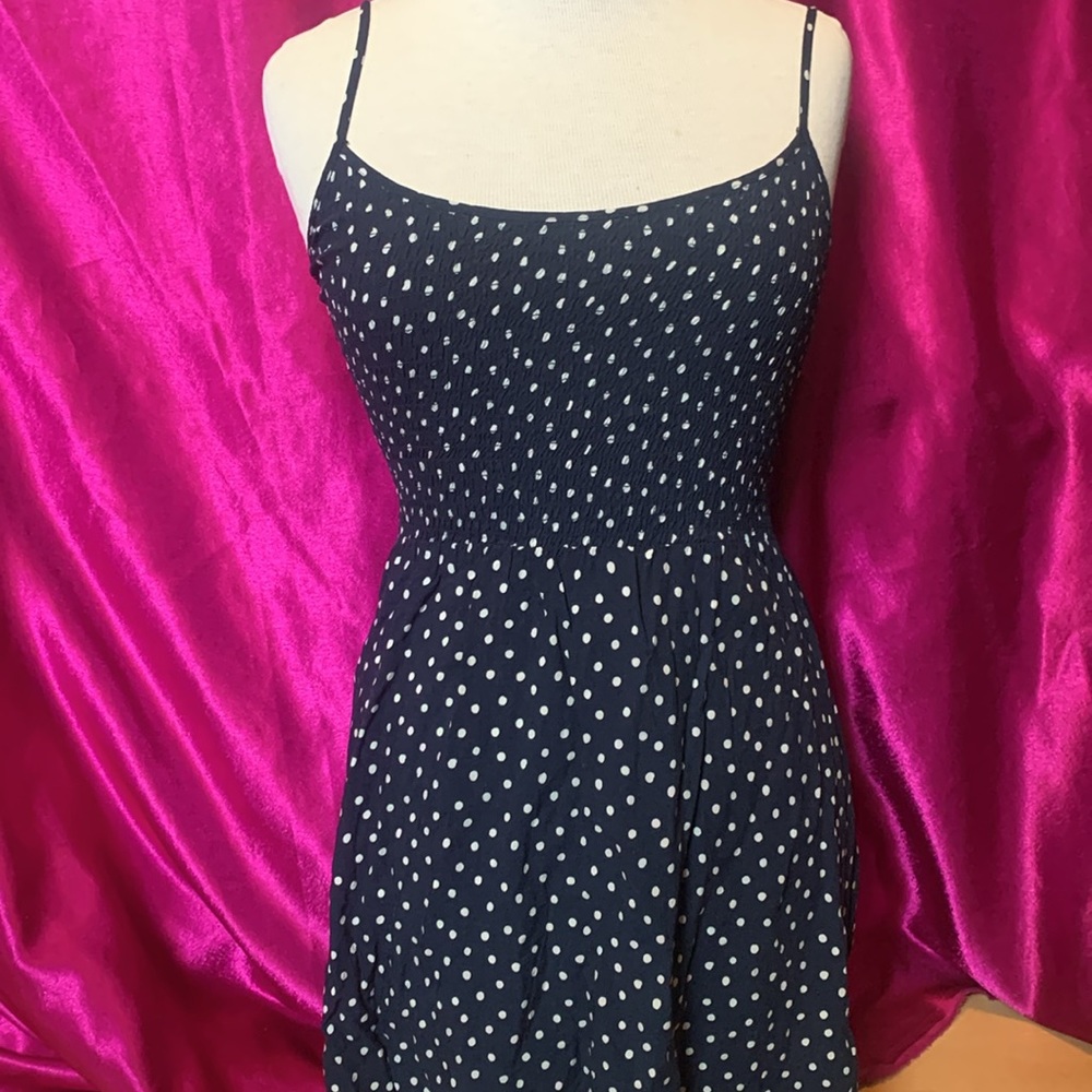Divided size 4 dress. Like new navy blue white polkadot, adjustable strap